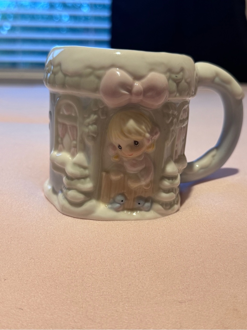 Precious Moments Porcelain Mug with Pink Bow and Pastel Details